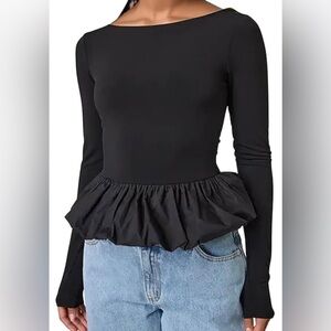 Shelly Black Long Sleeve Peplum Bubble Top